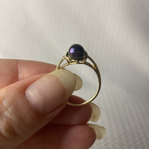 14K Yellow Gold Black and White Cultured Pearl Vertical Style Ring 7.5 - Picture 5 of 7